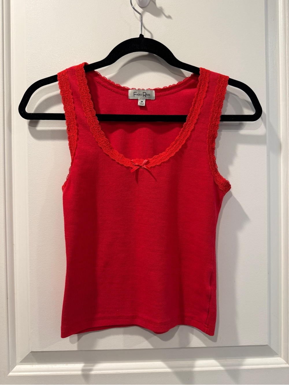 Vintage Faded Rose Red Lace Trim Tank Top